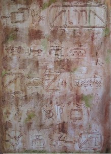 Moderna hieroglyphici scripta Técnica mixta sobre lienzo 100cm x 73cm 01/03/2012 Cuadro seleccionado para la exposición XIV CERTAMEN DE PINTURA MEMORIAL RUIZANGLADA. Octubre 2014